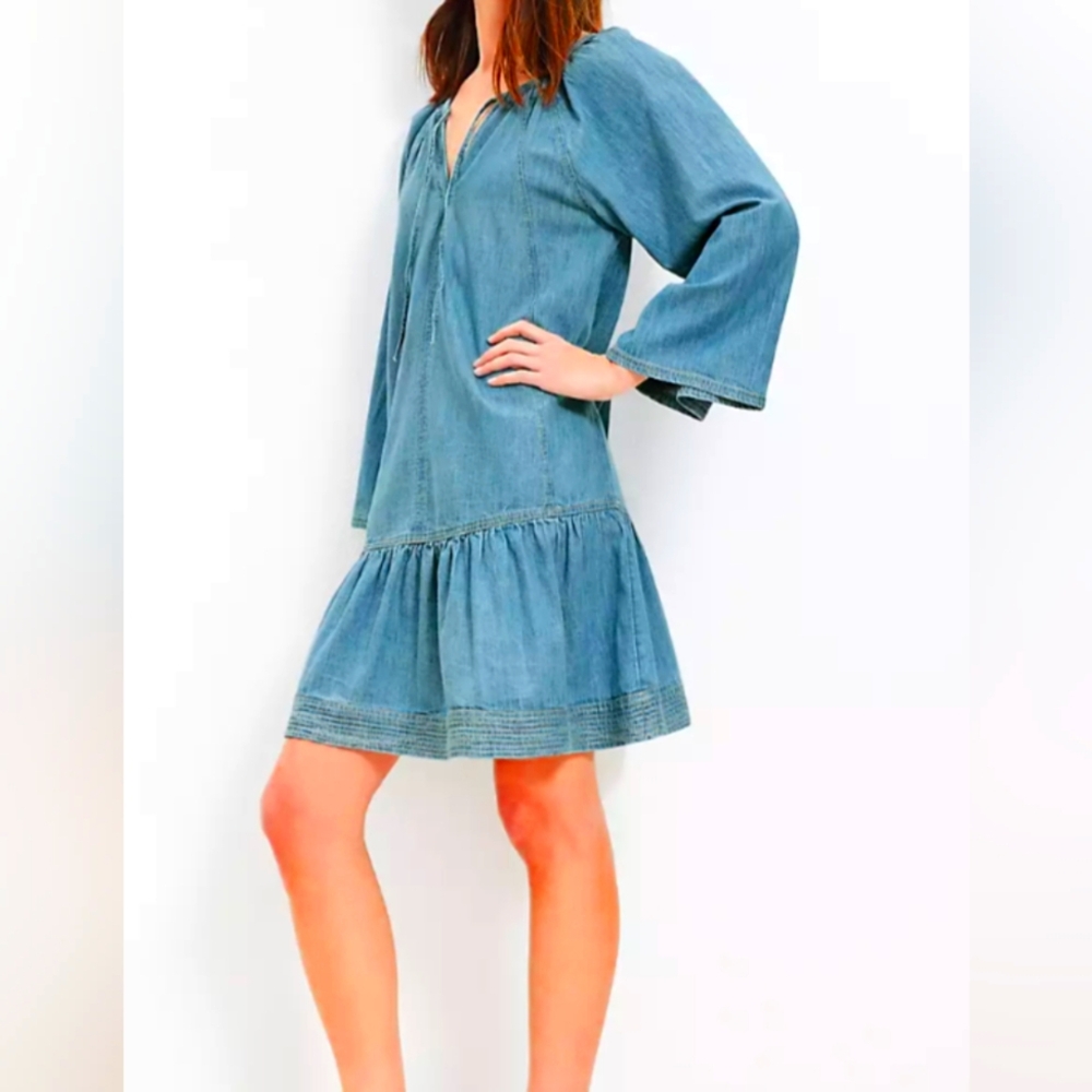 LOFT Chambray Mini Flounce Dress‎ Sz.Large